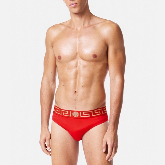 Versace Greca Border Medusa Barocco Red Swim Briefs Bathing Suit Speedo - Picture 2 of 14
